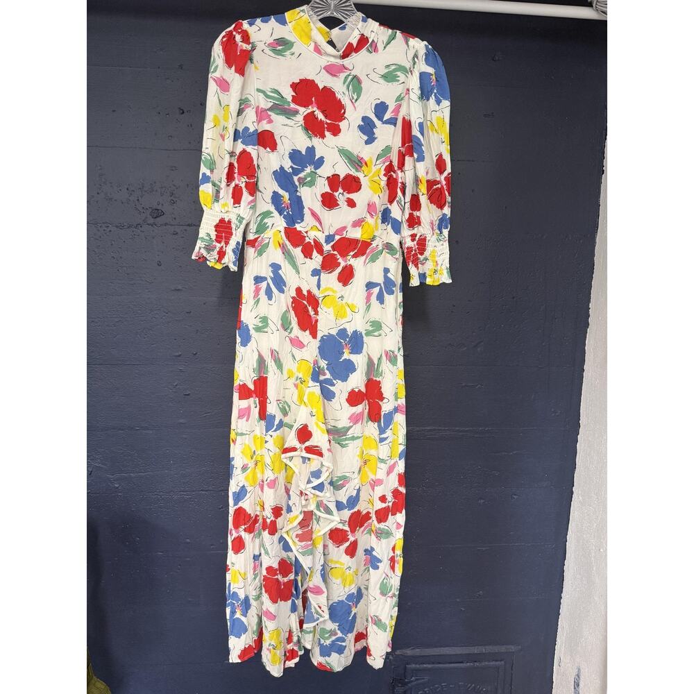 Rixo Dress Womens 4 Floral Multicolor Long Sleeve Maxi Ruffle Hem New Tag Rayon - Picture 5 of 12